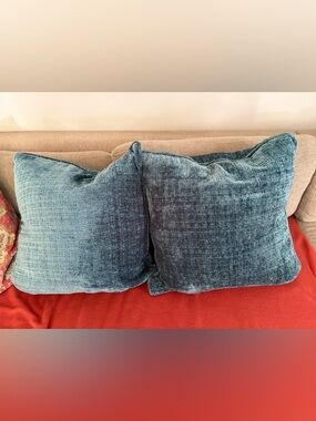 Callisto Home Throw Pillow covers Set  2 Teal Velvet chenille Square Accent 24”